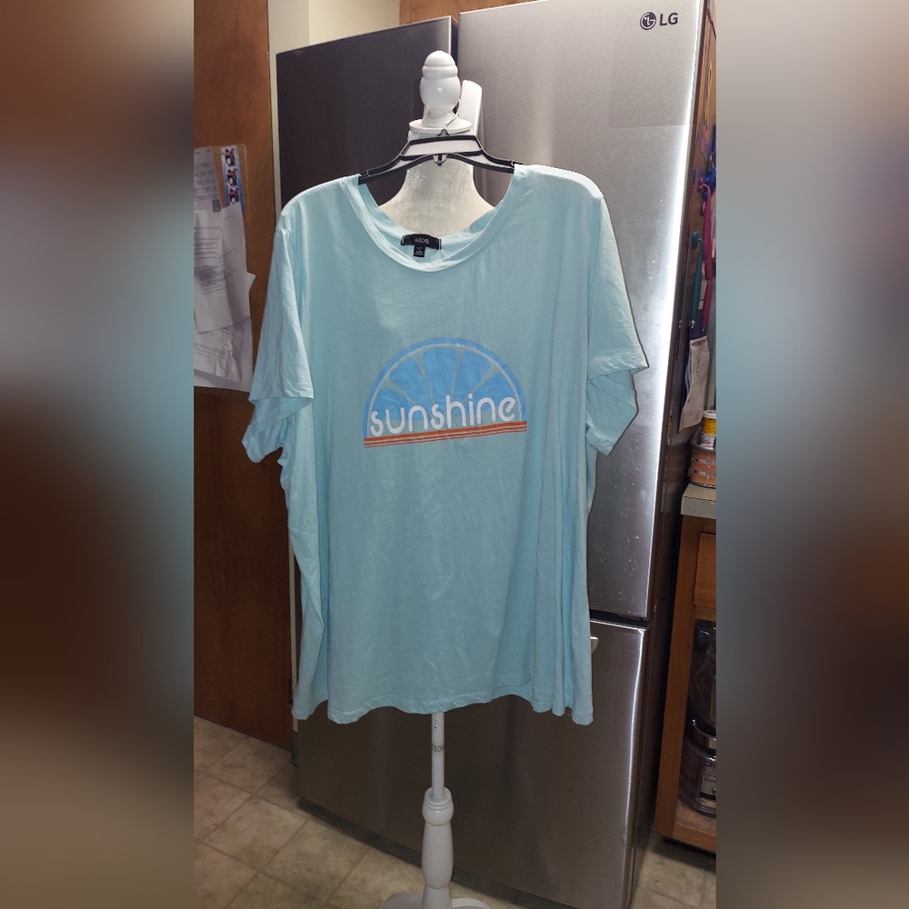 ellos Women's Plus Size Sunshine Graphic Tee 1XL in  Seamist Blue